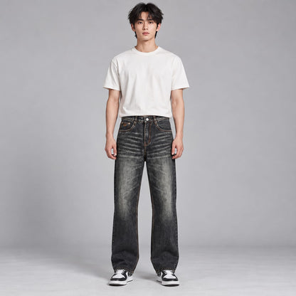 Wide leg spray wash jeans