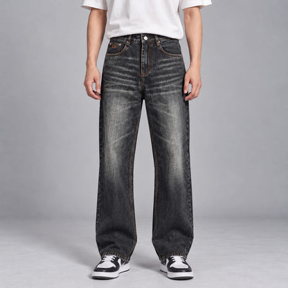 Wide leg spray wash jeans