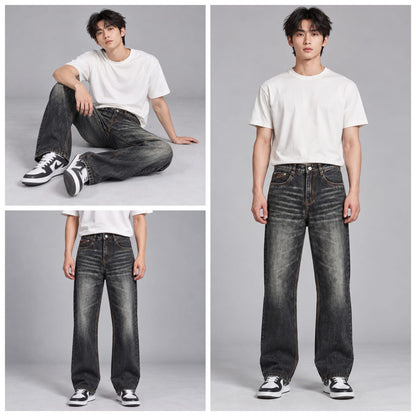 Wide leg spray wash jeans