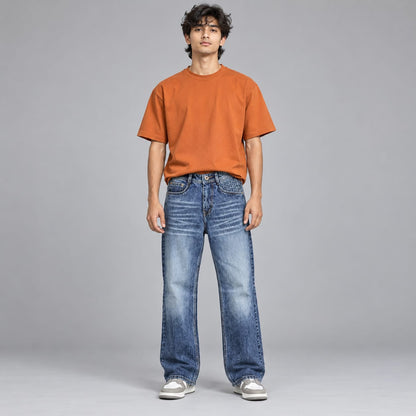 Wide leg spray wash jeans