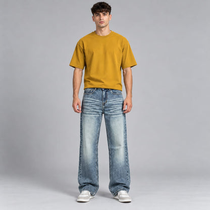 Wide leg spray wash jeans