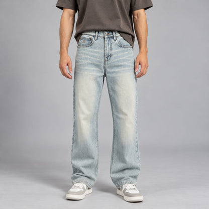 Wide leg spray wash jeans