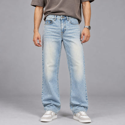 Wide leg spray wash jeans