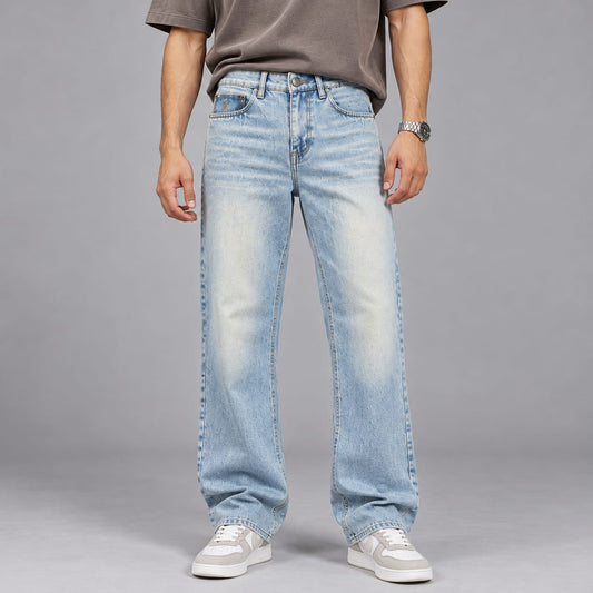 Wide leg spray wash jeans