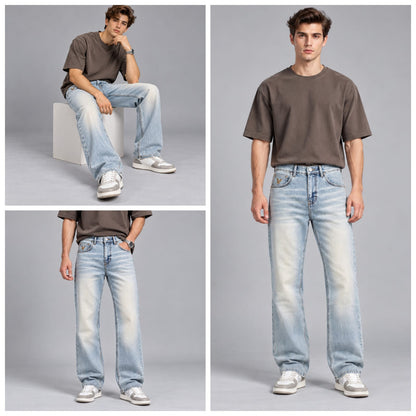 Wide leg spray wash jeans