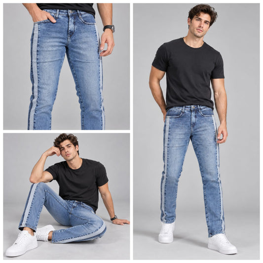 Straight fit side stripes jeans