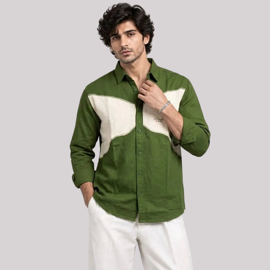 Designer patch contract collar shirt