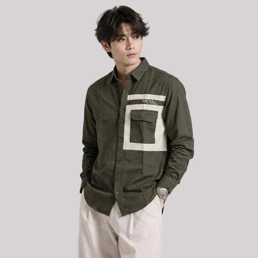 Single pocket olive designer shirt