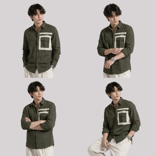 Single pocket olive designer shirt