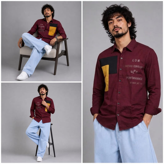 Oxford patch mahroon shirt