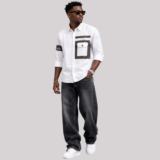 Single pocket white designer shirt