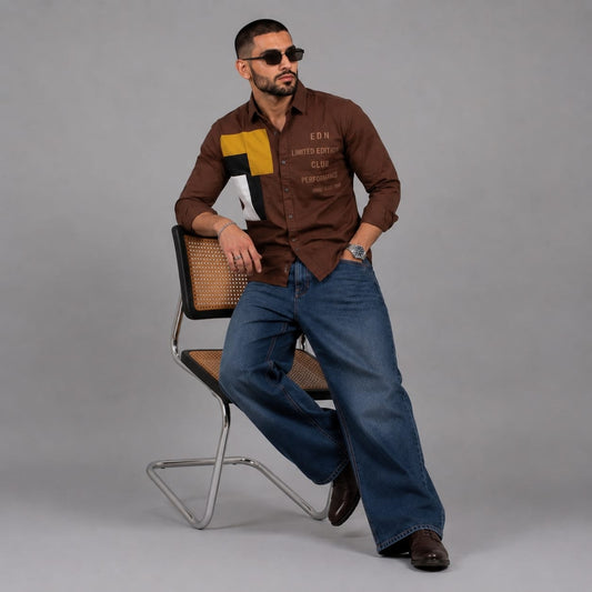 Oxford patch brown shirt