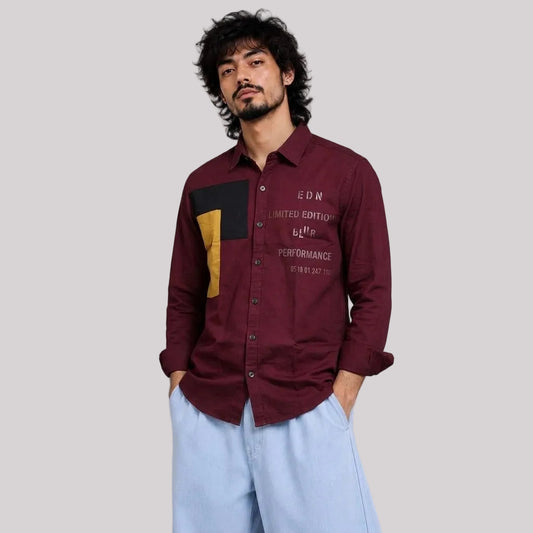Oxford patch mahroon shirt