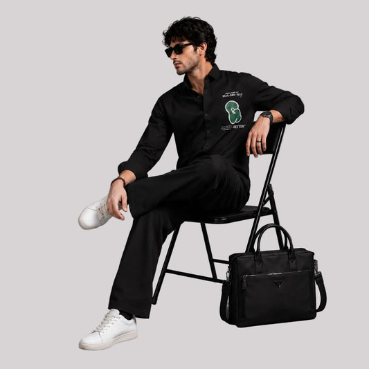 Imported Korean black shirt with patch