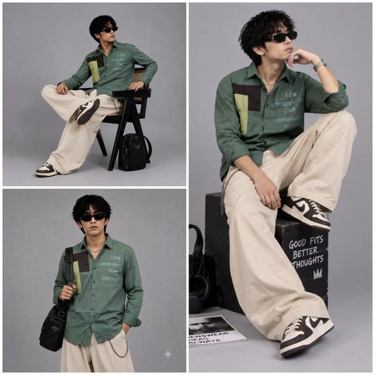 Oxford patch bottle green shirt