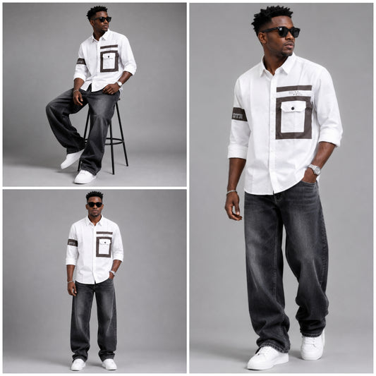 Single pocket white designer shirt