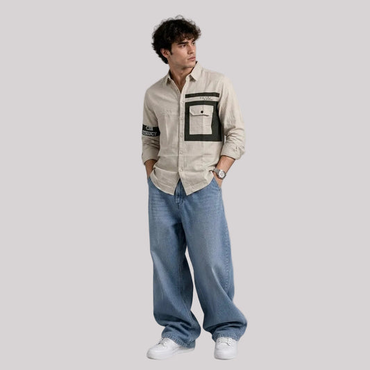 Single pocket beige designer shirt