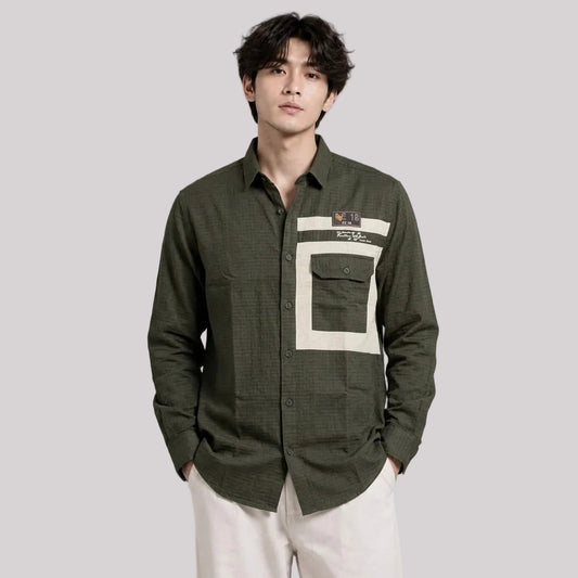 Single pocket olive designer shirt