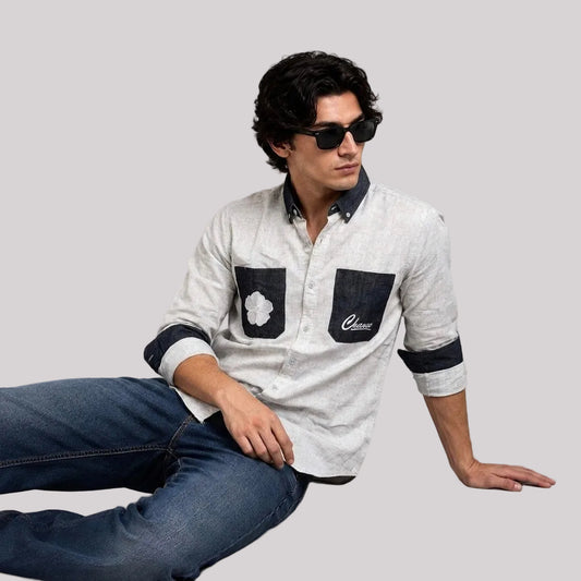 Linen double pocket grey shirt
