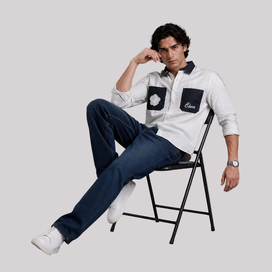 Linen double pocket grey shirt