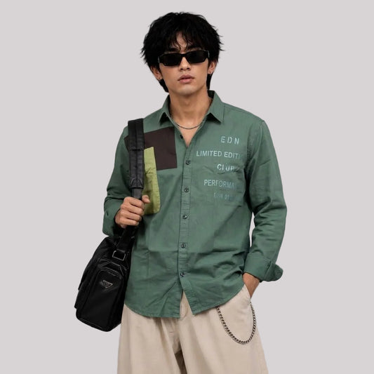 Oxford patch bottle green shirt