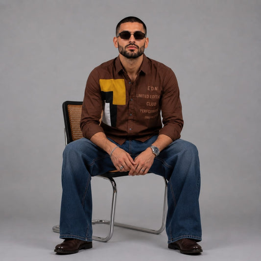 Oxford patch brown shirt