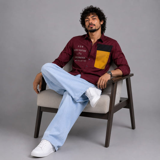 Oxford patch mahroon shirt