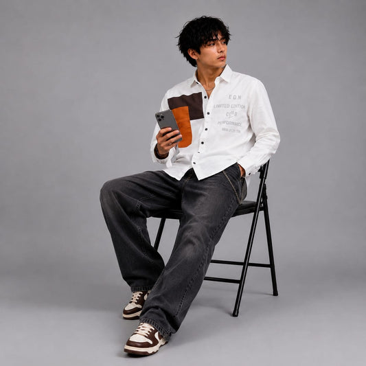 Oxford patch white shirt