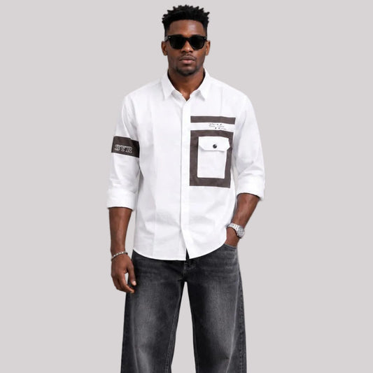 Single pocket white designer shirt