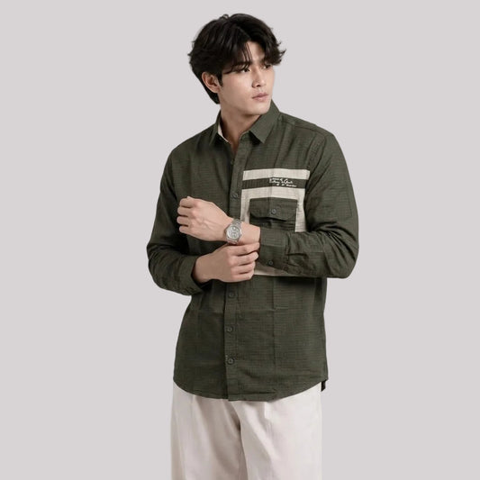 Single pocket olive designer shirt