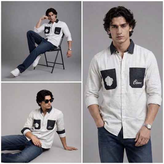 Linen double pocket grey shirt